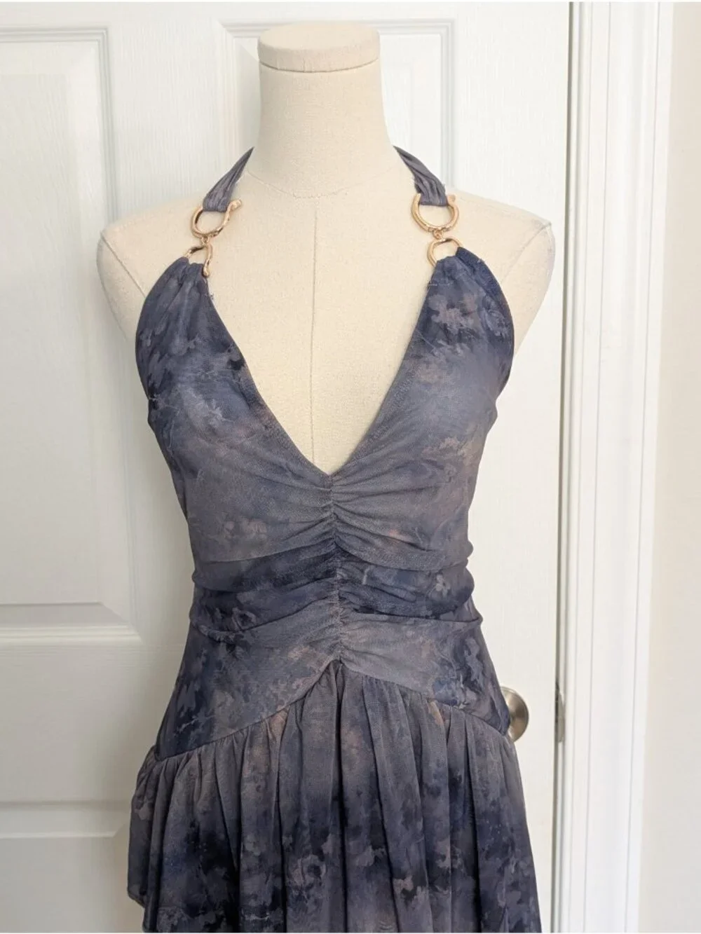 Urban Outfitters Womens M Blue Uo Rosa Mesh Halter Mini Dress Fairy Goth Grunge
